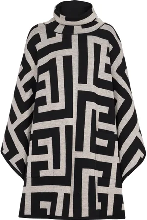 Balmain Jakke, Dame, Sort, S, Strikket poncho med maxi monogramtryk
