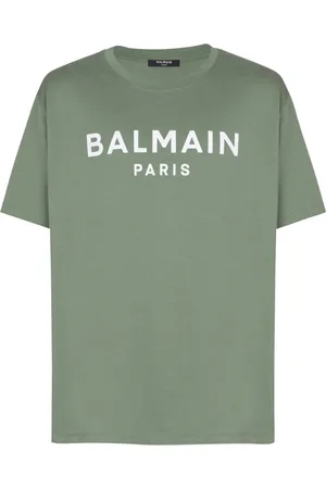 Balmain Top, Herre, Grøn, M, Bomuld, T-shirt med Paris print