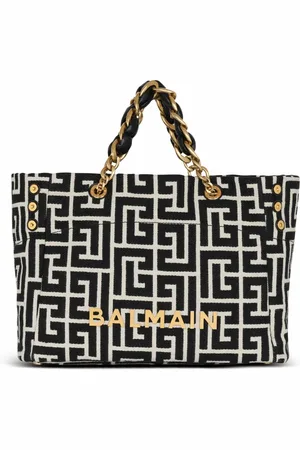 Balmain Taske, Dame, Sort, ONE SIZE, Bomuld, 1945 Blød PB-monogrammed jacquard lærredstote taske