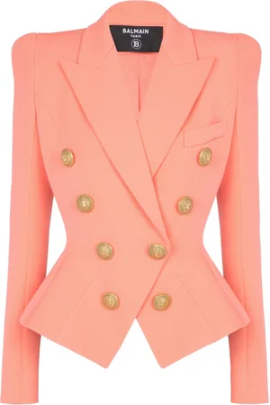 Balmain Jakke, Dame, Lyserød, S, Uld, 8-knaps Cinched-waist Jakke