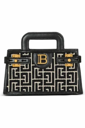 Balmain Taske, Dame, Sort, ONE SIZE, Læder, B-Buzz Lille Top Håndtag monogram lærred og læder taske