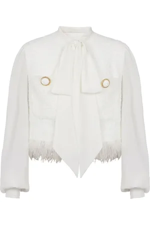 Balmain Jakke, Dame, Hvid, L, Tweed, Tweed og crepe jakke