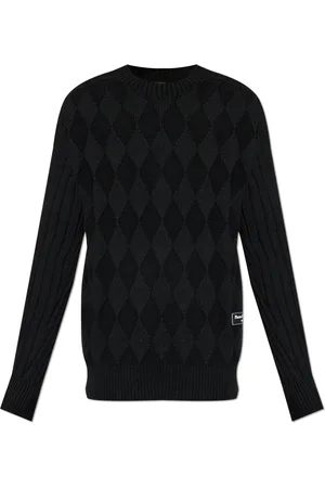 Balmain Strik, Herre, Sort, S, Sweater med logo patch