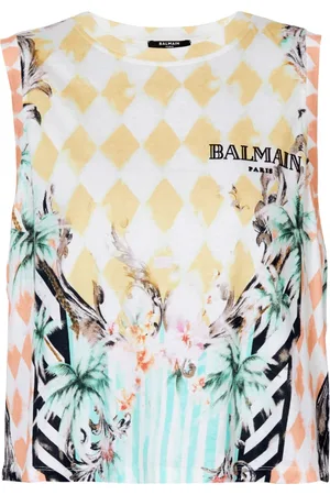 Balmain Top, Dame, Flerfarvet, XS, Bomuld, Vintage tanktop med barokprint
