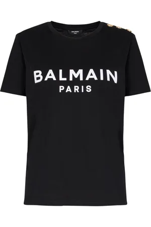 Balmain Top, Dame, Sort, XS, Bomuld, Bomuld T-shirt med logo print