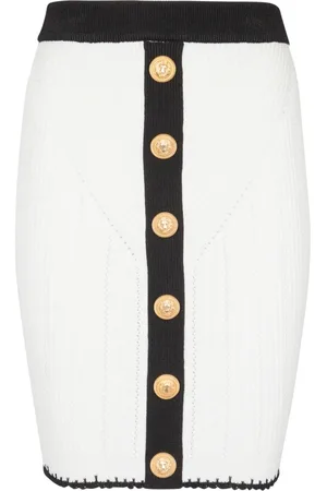Balmain Nederdel, Dame, Hvid, XS, Uld, Strikket nederdel med knapper