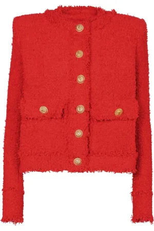 Balmain Jakke, Dame, Rød, L, Tweed, Kort tweedjakke