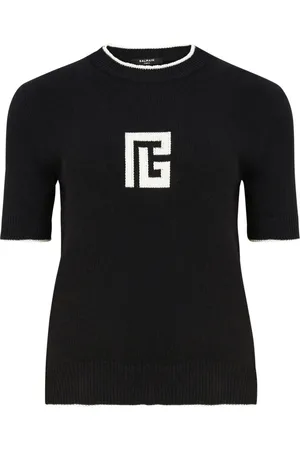 Balmain Strik, Dame, Sort, L, Bomuld, Strikket sweater med logo