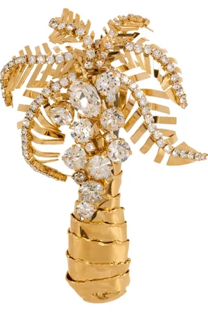 Balmain Tilbehør, Dame, Gul, ONE SIZE, Uld, Messing og krystal palmetræ broche