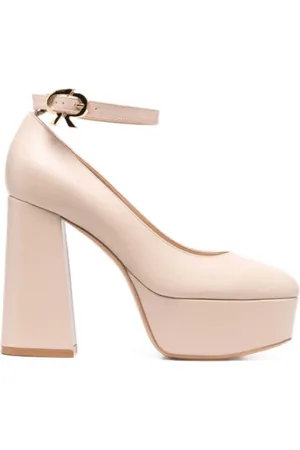 Gianvito Rossi Sko, Dame, , 36 1/2 EU, Læder, Creme Læder Platform Pumps med Blokhæl