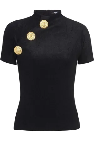 Balmain Top, Dame, Sort, M, Uld, Velvet Jersey Kortærmet T-shirt Sort