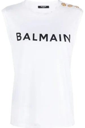 Balmain Top, Dame, Hvid, M, Logo Tank Top i Hvid/Sort
