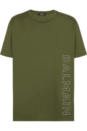 Balmain Top, Herre, Grøn, 2XS, Bomuld, Reflekterende Logo Bomuld T-Shirt
