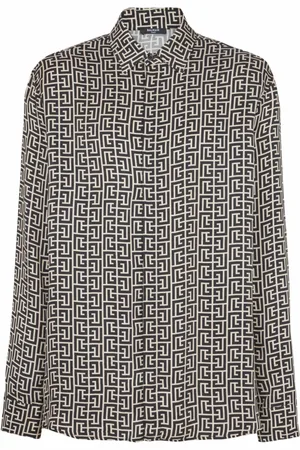 Balmain Skjorte, Herre, Sort, M, Monogrammeret flowy skjorte