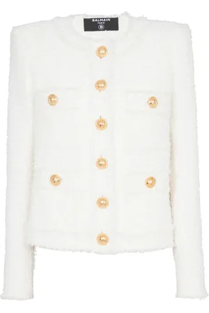 Balmain Jakke, Dame, Hvid, 2XL, Tweed, Tweed jakke