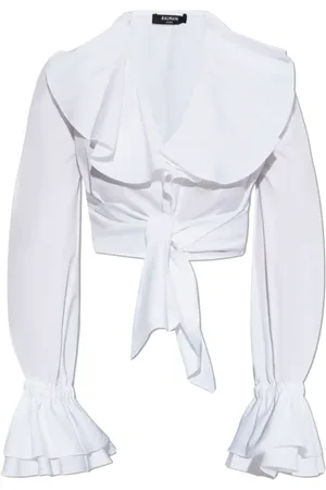 Balmain Bluser & Skjorter, Dame, Hvid, S, Bomuld, Kort Skjorte