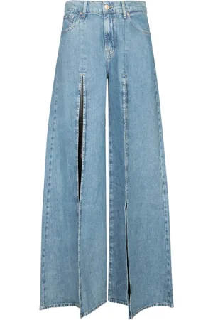 7 for all Mankind Jeans, Dame, Blå, W28, Bomuld, Brede slitte højtaljede jeans
