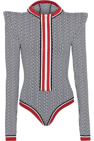 Balmain Top, Dame, Flerfarvet, XS, Uld, Hættet strikket monogram bodysuit
