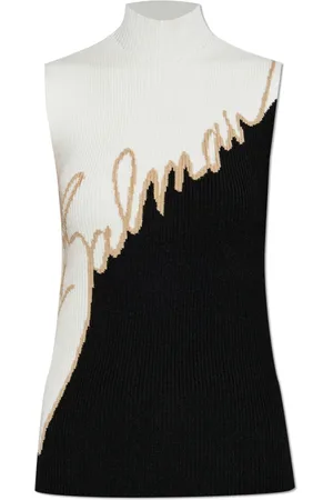 Balmain Strik, Dame, Sort, XS, Uld, Ribstrikket top