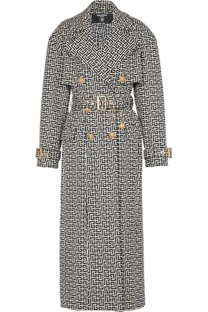 Balmain Frakke, Dame, Sort, S, Uld, Monogrammeret trenchcoat