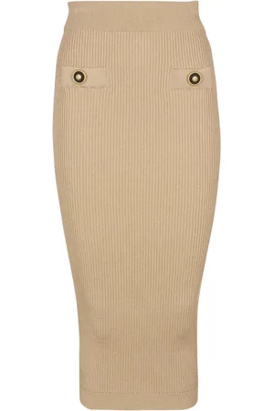 Balmain Nederdel, Dame, , S, Polyester, Midi nederdel i en ensfarvet ribstrikket