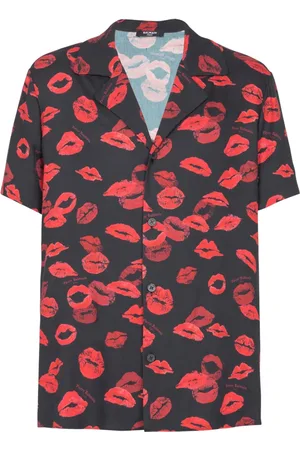 Balmain Skjorte, Herre, Flerfarvet, M, Twill pyjama skjorte med Kiss print