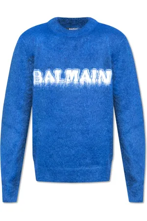 Balmain Strik, Herre, Blå, S, Uld, Sweater med logo