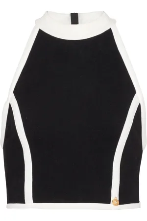 Balmain Top, Dame, Sort, L, Bomuld, To-farvet top