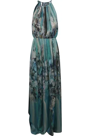 Alberta Ferretti Kjole, Dame, Blå, S, Chiffon, Turkis Water Lily Halter Maxi Kjole