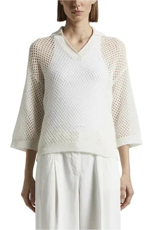 PESERICO SIGN Strik, Dame, , S, Uld, Alpaca uld teknisk garn polo skjorte med pailletter
