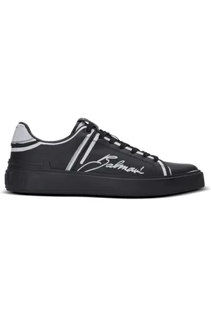 Balmain Sko, Herre, Sort, 40 EU, Læder, B-Court trykt kalveskind sneakers