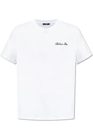 Balmain Top, Herre, Hvid, XL, Bomuld, T-shirt med broderet logo