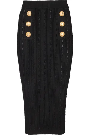 Balmain Nederdel, Dame, Sort, XS, Uld, Midi Strikkjole med Knapper