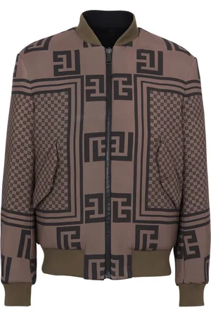 Balmain Jakke, Herre, Brun, M, Polyester, Reversibel mini monogram bomberjakke