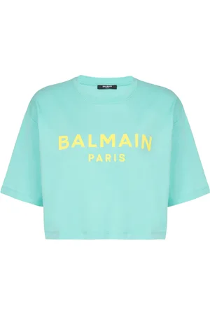 Balmain Top, Dame, Blå, M, Bomuld, T-shirt med Paris print