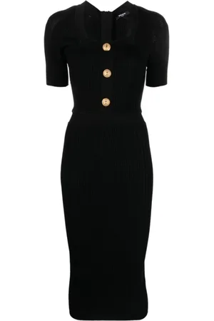 Balmain Kjole, Dame, Sort, M, Polyester, Midi Dresses