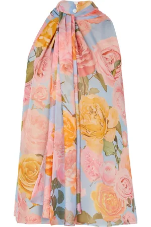 Balmain Top, Dame, Flerfarvet, 2XS, Uld, Bluse med sløjfe og pastelrosa print