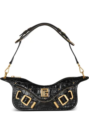 Balmain Taske, Dame, Sort, ONE SIZE, Læder, Blaze clutch i krokodilie-print læder