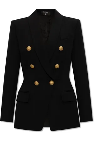 Balmain Jakke, Dame, Sort, XS, Uld, Double-Breasted Uld Blazer