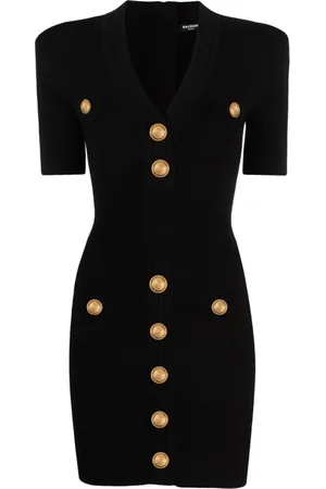 Balmain Kjole, Dame, Sort, M, Uld, Sort kjole med skulderpuder