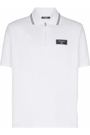Balmain Top, Herre, Hvid, XL, Bomuld, Monogrammeret polo skjorte med Couture mærke