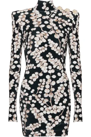 Balmain Kjole, Dame, Sort, L, Uld, Ærmeløs fløjls kjole med ribsprint