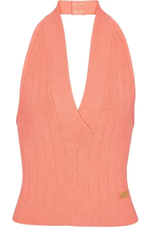 Balmain Top, Dame, Lyserød, L, Polyester, Strikket Top med Åben Ryg