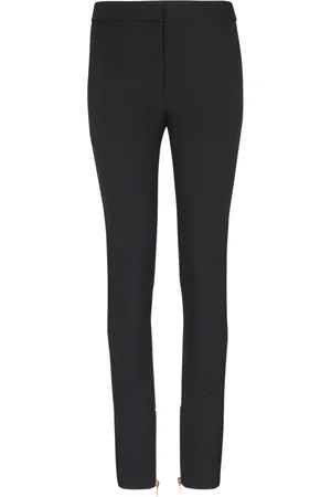 Balmain Bukser, Dame, Sort, XS, Uld, Slim-fit bukser i korn de poudre med lynlås