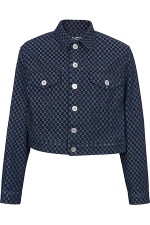 Balmain Jakke, Herre, Blå, L, Denim, Mini monogram jacquard denim jakke