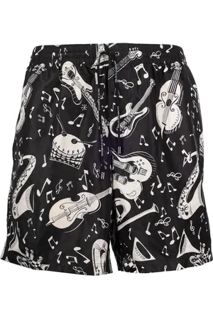 Dolce & Gabbana Badetøj, Herre, Sort, 2XL, Uld, Instrument Print Badeshorts