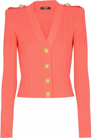 Balmain Strik, Dame, Lyserød, M, Uld, Cardigan med lange ærmer og kabelstrik