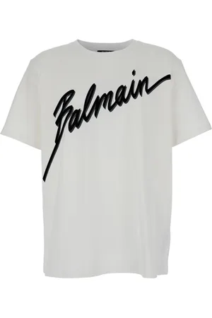 Balmain Top, Herre, Hvid, M, Bomuld, Crewneck T-shirt med Maxi Logo