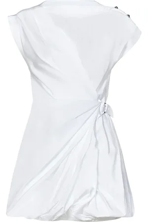 Pinko Kjole, Dame, Hvid, XS, Bomuld, Hvid Bomuld Poplin Wrap Mini Kjole