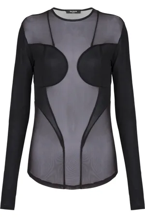 Balmain Top, Dame, Sort, M, Polyester, Langærmet Multi Cut Mix Mesh Top